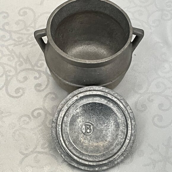 Vintage Pewter Metal Individual Bean Pot With Lid & Handles - Picture 3 of 6
